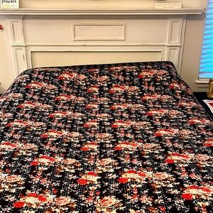 Black Floral Kantha Quilt Oversized Queen with 2 pillow cases